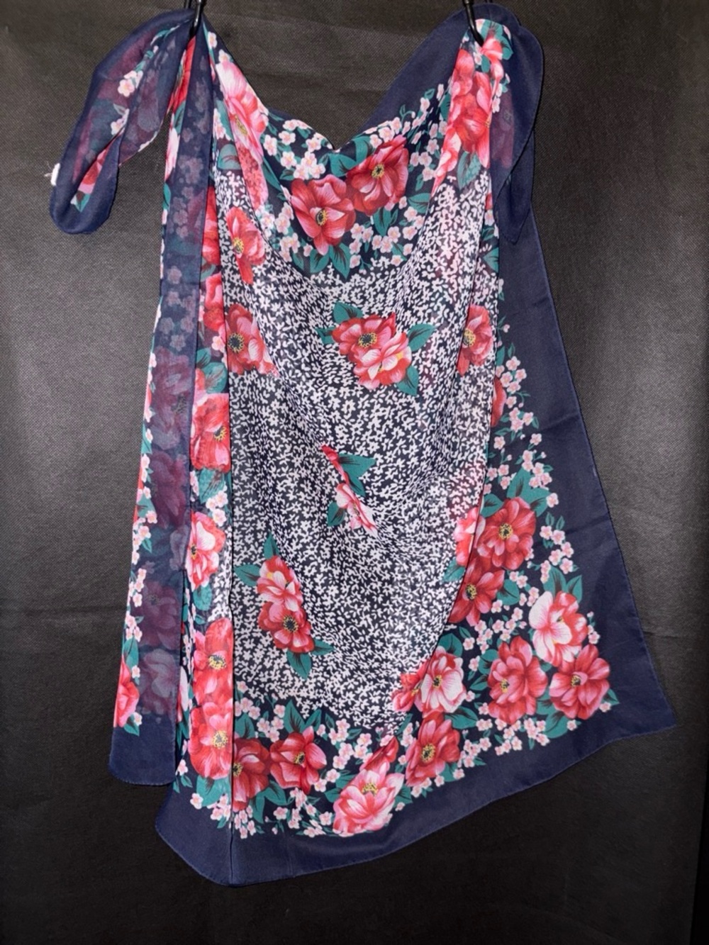 Floral Square Scarf One Size Blue Red Floral Cottagecore EUC Romantic Chic